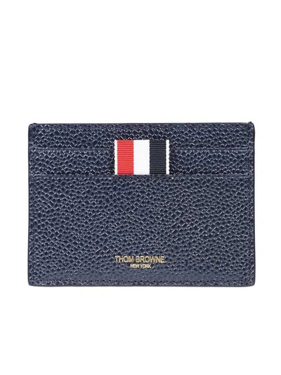 Shop Thom Browne Leather Card Holder In Blue