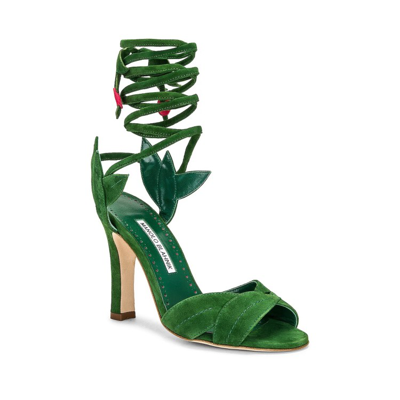 Shop Manolo Blahnik Ossie 105 Wrap Sandals In Green