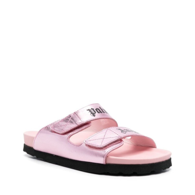Shop Palm Angels Leather Logo Sandals In Pink