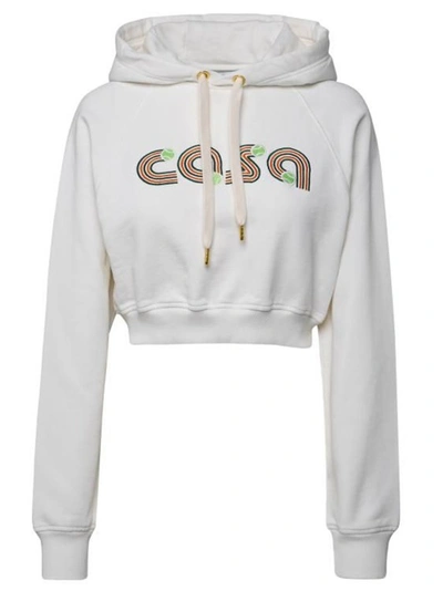 Shop Casablanca Cropped Logo Hoodie Sweatshirt In White