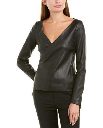 Shop Theory Fitted Leather Wrap Jacket In Black