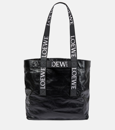 Shop Loewe Fold Shopper Leather Tote Bag In Black