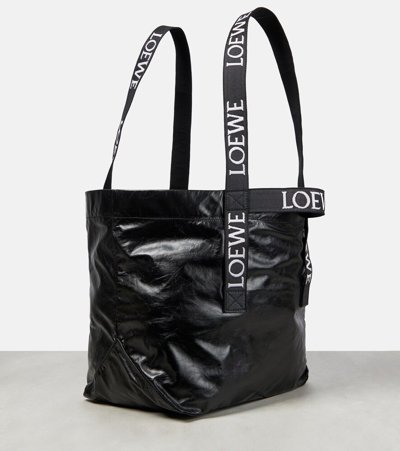Shop Loewe Fold Shopper Leather Tote Bag In Black