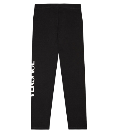 Shop Versace Logo-print Cotton-blend Leggings In Black