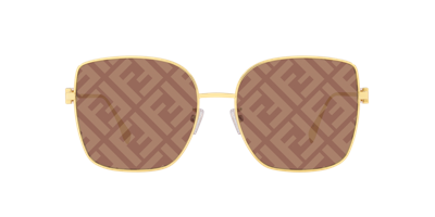 Fendi Fe40013u Rectangle-shape Logo-lens Metal Sunglasses In Brown Mirror