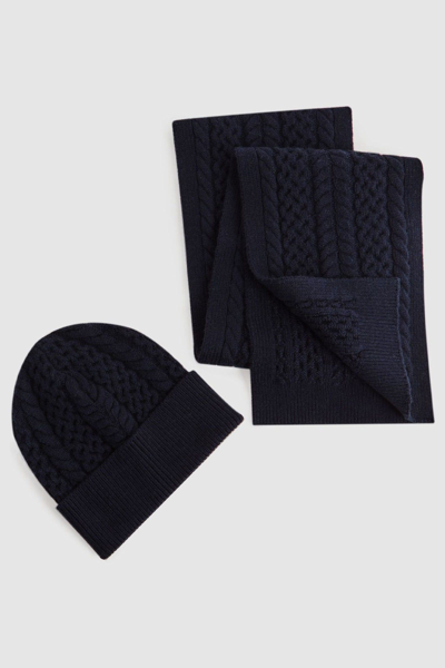 Shop Reiss Heath - Navy Junior Knitted Scarf And Beanie Hat Set, Uk 3-6 Yrs