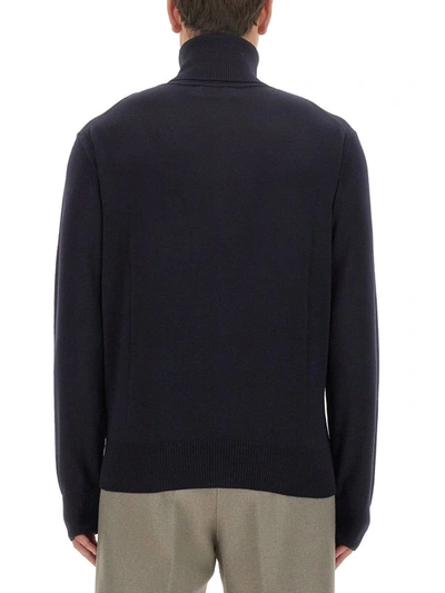 Ami Alexandre Mattiussi Wool Sweater With Turtleneck And Ribbed Finish In Blue