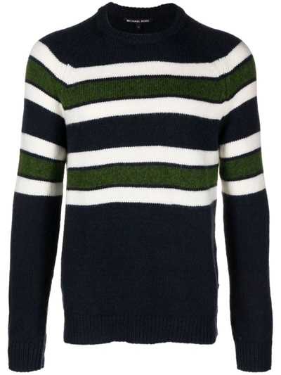 Shop Michael Kors Brushed Stripe Crew Neck Sweater Clothing In Blue