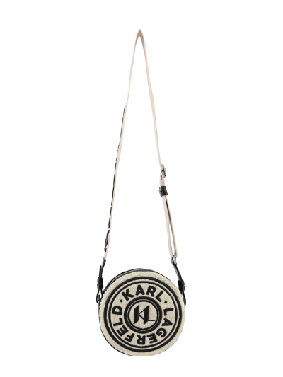 Shop Karl Lagerfeld Shearling And Leather Shoulder Bag With Embossed Logo