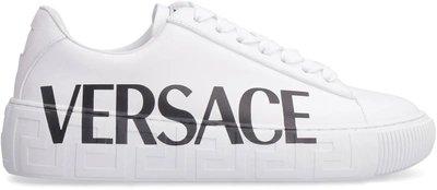 Shop Versace Greca Leather Low-top Sneakers In White