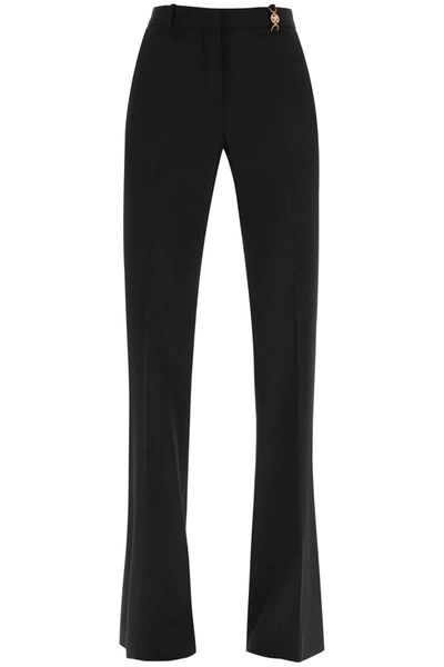 Shop Versace Wool Flared Pants With Medusa Detail In Black