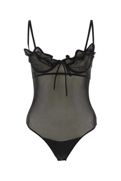 Y/project Sheer Bodysuit With Ruffle And Bow Accents In Animal Print