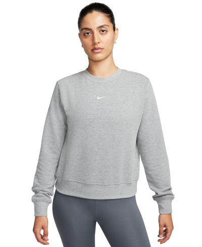Shop Nike Women's Dri-fit One Crewneck French Terry Sweatshirt In Carbon Heather,white