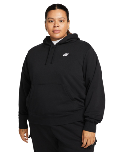 Shop Nike Plus Size Active Sportswear Club Hooded Fleece Sweatshirt In Black,white