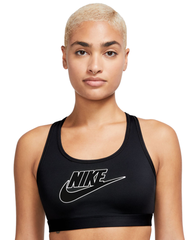 Shop Nike Women's Swoosh Logo Medium-support Padded Sport Bra In Black