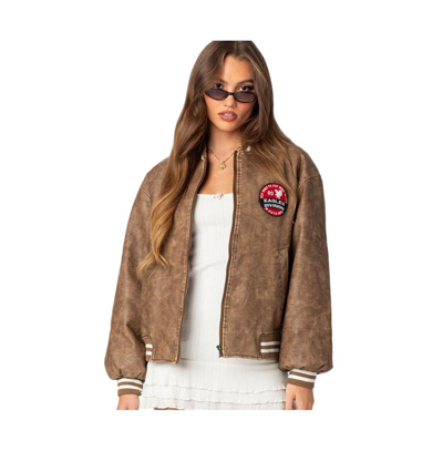 Shop Edikted Women's Washed Bomber Jacket In Brown-washed