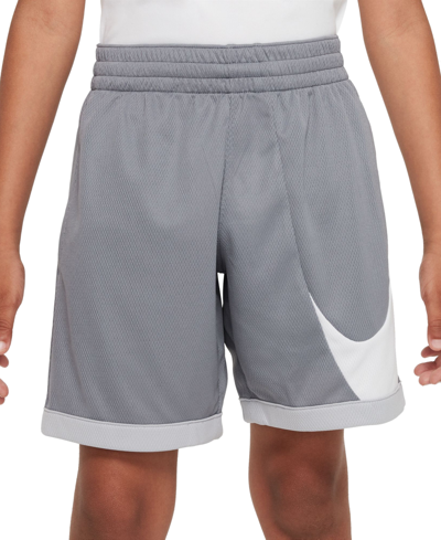 Shop Nike Big Boys Dri-fit Standard-fit Colorblocked Basketball Shorts In Smoke Grey,lt Smoke Grey,white