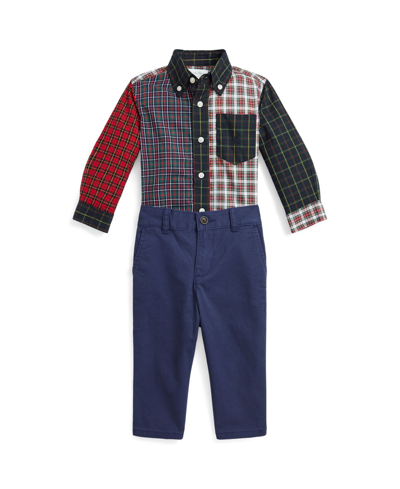 Shop Polo Ralph Lauren Baby Boys Plaid Fun Shirt And Stretch Chino Pant Set In Multi Fun Shirt