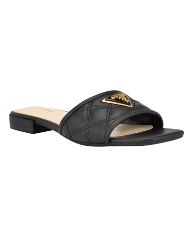 Shop Guess Women's Tameli Square Toe Slip On Logo Dress Sandals In Black