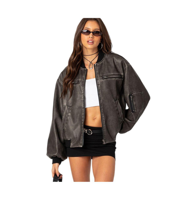 Shop Edikted Women's Vava Washed Bomber Jacket In Gray-washed