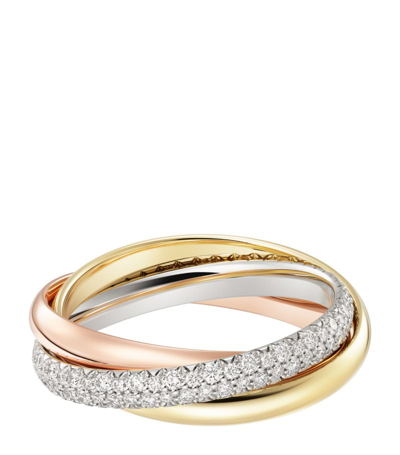 Shop Cartier Small White, Yellow, Rose Gold And Diamond Trinity Ring In Multi