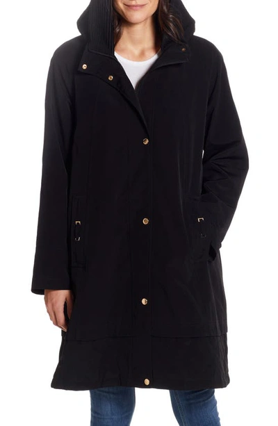 Shop Gallery Water Resistant Hooded Rain Coat In Black