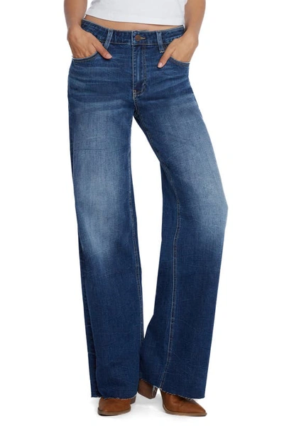 Shop Wash Lab Denim Lila Raw Hem Mid Rise Relaxed Boyfriend Jeans In Serene Blue