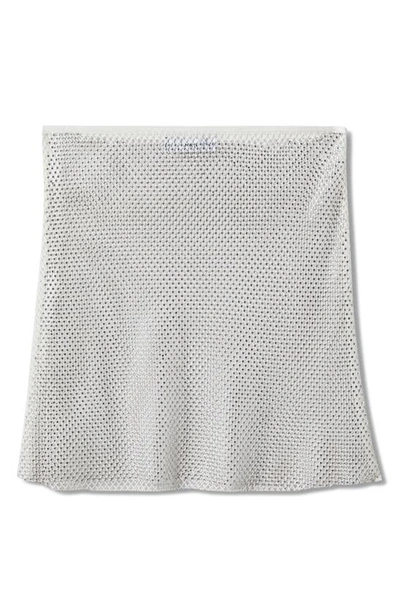 Mango Stress Sequin Knit Mesh Miniskirt In White