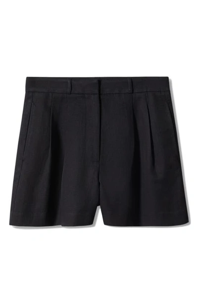 Shop Mango Pleated High Waist Shorts In Black
