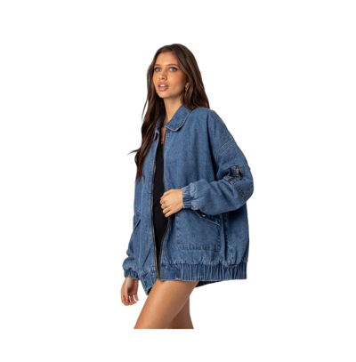 Shop Edikted Women's Sophie Oversized Washed Denim Coat In Blue-washed