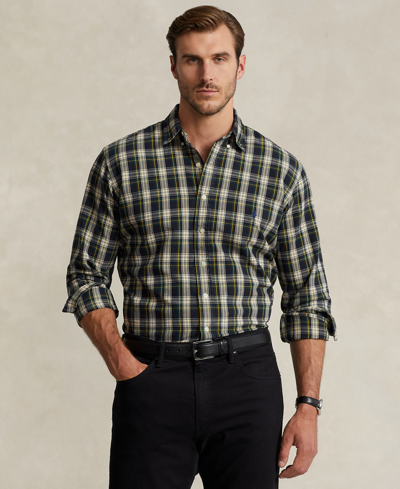 Shop Polo Ralph Lauren Men's Big & Tall Cotton Plaid Oxford Shirt In Navy,green