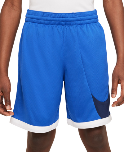Shop Nike Big Boys Dri-fit Standard-fit Colorblocked Basketball Shorts In Game Royal,white,white,midnight Navy
