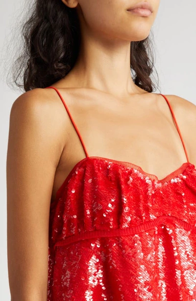 Shop Ganni Sequin Shift Minidress In Fiery Red