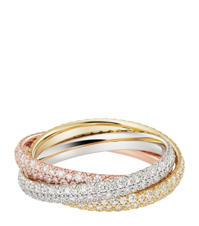 Shop Cartier Small White, Yellow, Rose Gold And Diamond Trinity Ring In Multi