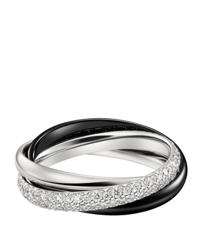 Shop Cartier Small White Gold, Ceramic And Diamond Trinity Ring
