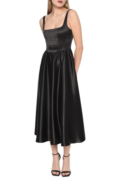 Shop Wayf Desi Corset Satin Fit & Flare Dress In Black