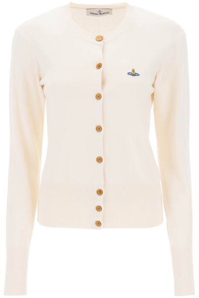 Shop Vivienne Westwood Bea Cardigan With Logo Embroidery In Cream (white)