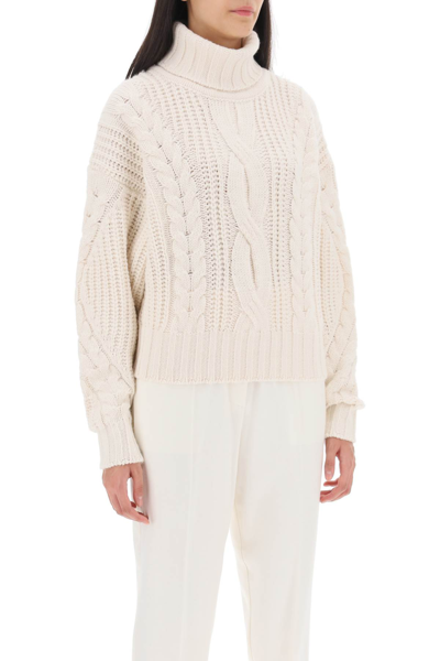 Shop Mvp Wardrobe Visconti Cable Knit Sweater In Avana (white)