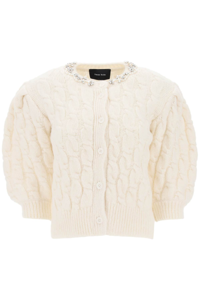 Shop Simone Rocha Cardigan With Appliques In Ivory Pearl Clear (white)