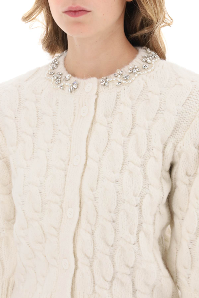 Shop Simone Rocha Cardigan With Appliques In Ivory Pearl Clear (white)