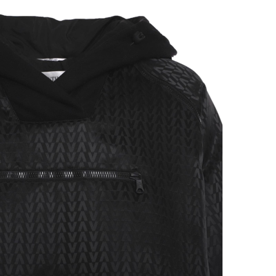 Shop Valentino Logo Hooded Jacket In Black