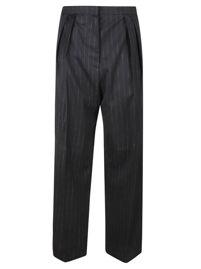 Shop Rohe Wide Leg Pinstripe Trousers In Black/grey