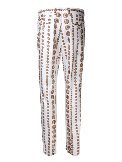 Shop Dolce & Gabbana Coins Print Stretch Drill Trousers In White