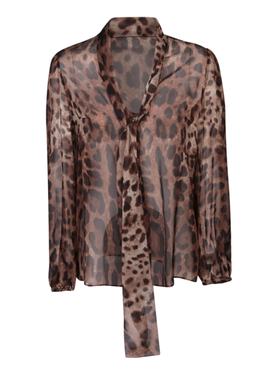 Shop Dolce & Gabbana Leopard Print Chiffon Shirt In Brown