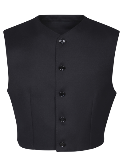 Shop Dolce & Gabbana Wool Gabardine And Jersey Vest In Black
