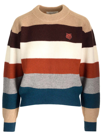 Shop Maison Kitsuné Ribbed Wool Sweater In Multicolor