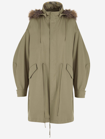 Shop Burberry Cotton And Faux Fur Parka In Green