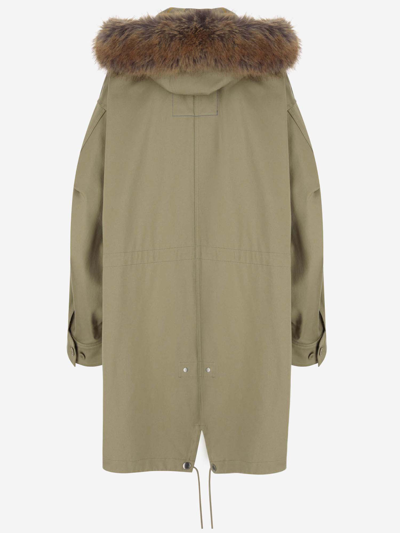 Shop Burberry Cotton And Faux Fur Parka In Green