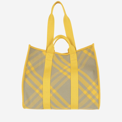 Shop Burberry Tote Bag With Check Pattern In Yellow