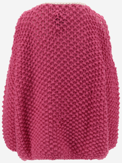 Merino Wool Blend Sweater With Contrasting Edges In Fuchsia